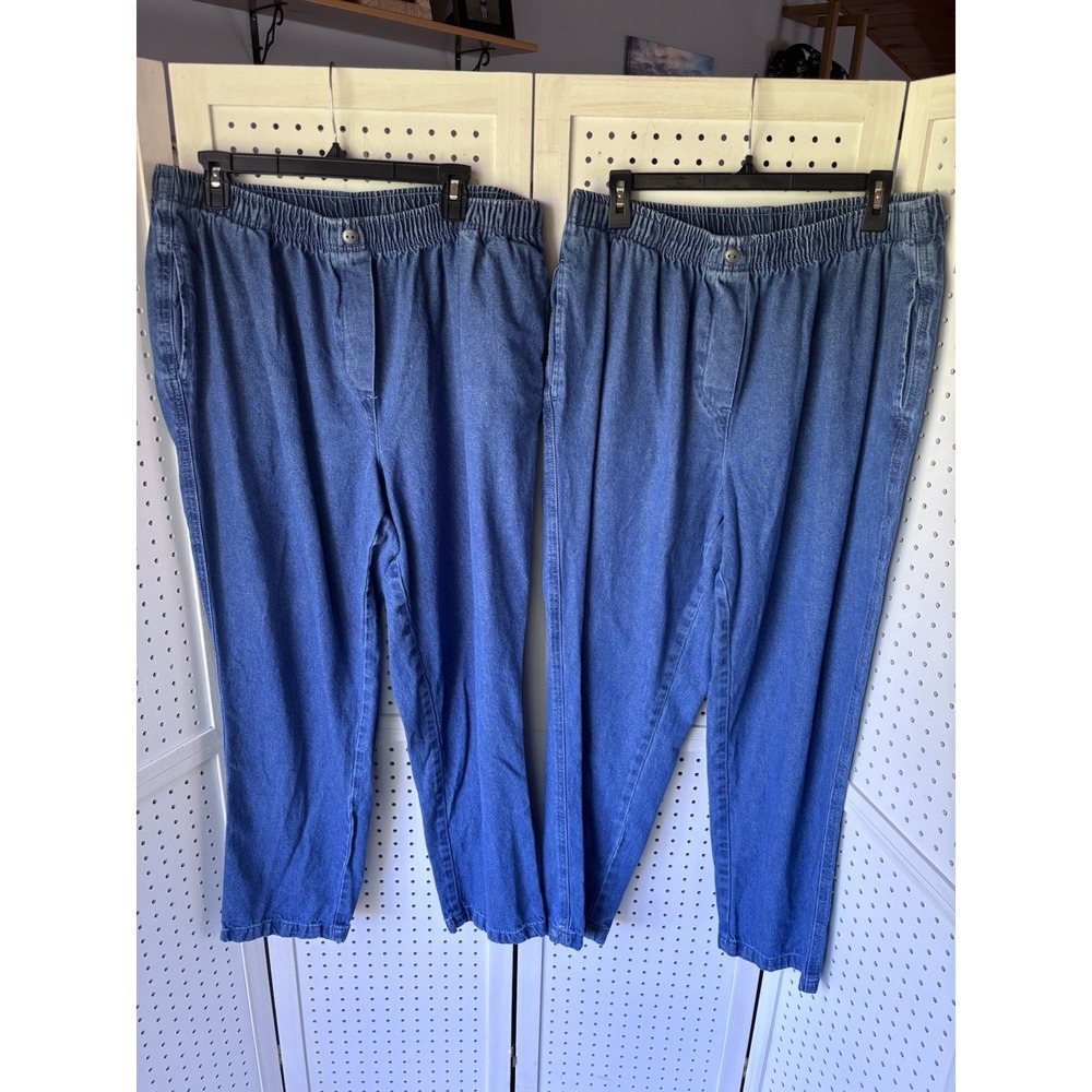 LOT/2 Woman Within Elastic Waist Pull On 100% Cotton Denim Jeans 20W